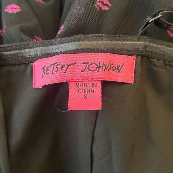 Betsey Johnson Vintage Black Mesh Midi Dress Pink Lip Fairy Goth Y2K Size 8 - Picture 9 of 14